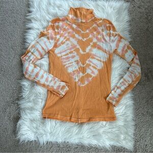 We The Free Orange & White Tie-Dye Mock Neck Long Sleeve Top